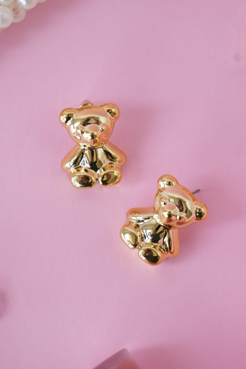 Gold Teddy Bear Stud Earrings