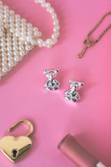 Silver Teddy Bear Stud Earrings