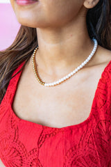 Two-Tone Pearl & Gold Beaded Necklace