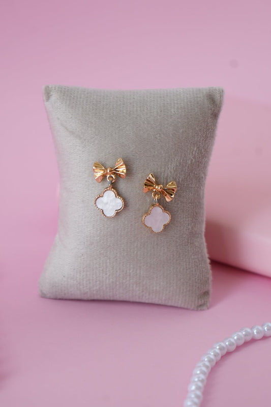 Pearl Clover Bow Earrings