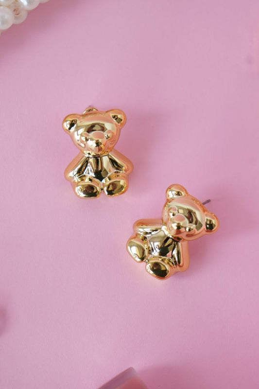 Gold Teddy Bear Stud Earrings