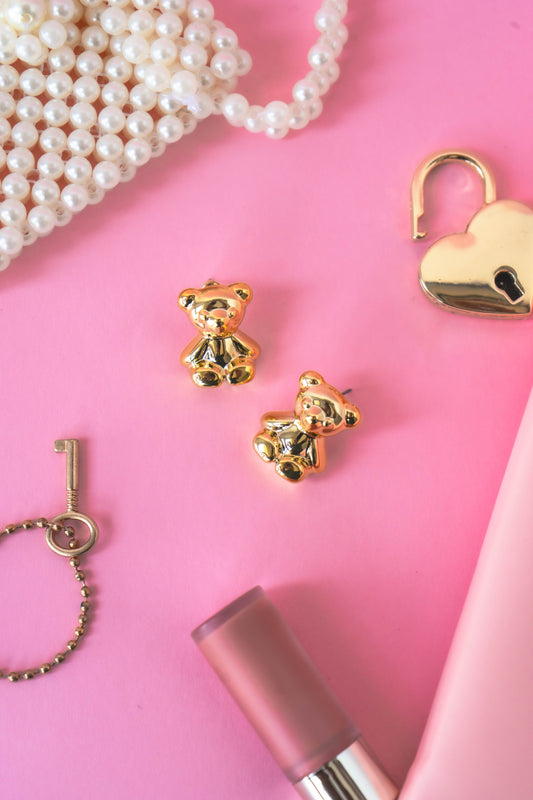 Gold Teddy Bear Stud Earrings