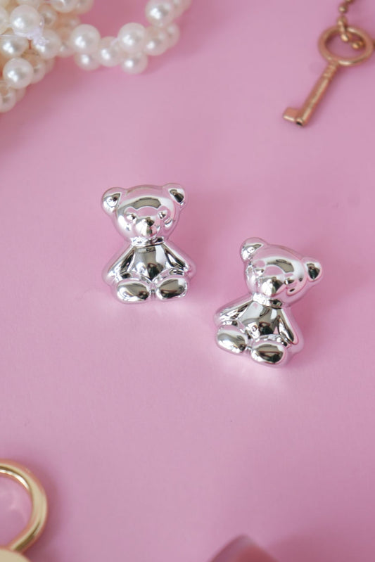 Silver Teddy Bear Stud Earrings