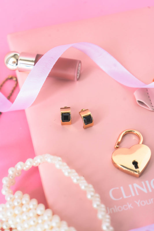 Onyx Inlay Huggie Earrings