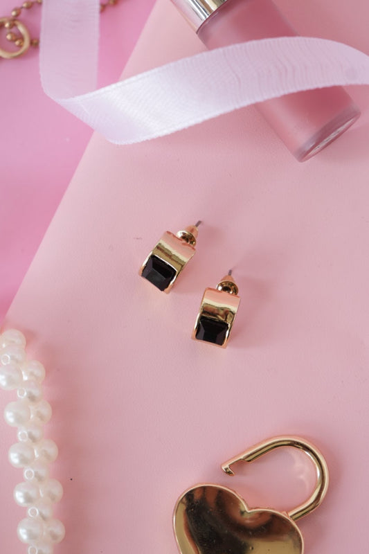 Onyx Inlay Huggie Earrings