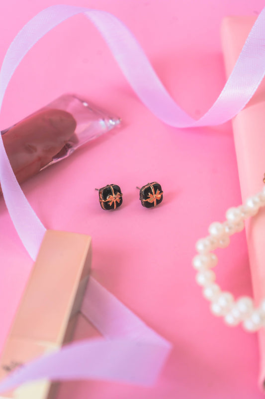 Dainty Bow Stud Earrings (Black)
