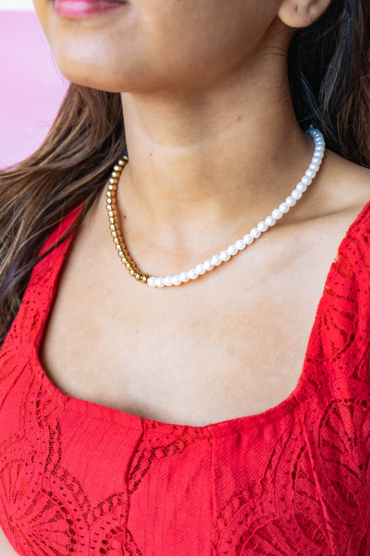 Two-Tone Pearl & Gold Beaded Necklace