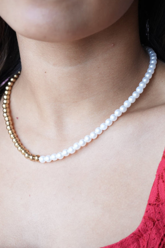 Two-Tone Pearl & Gold Beaded Necklace